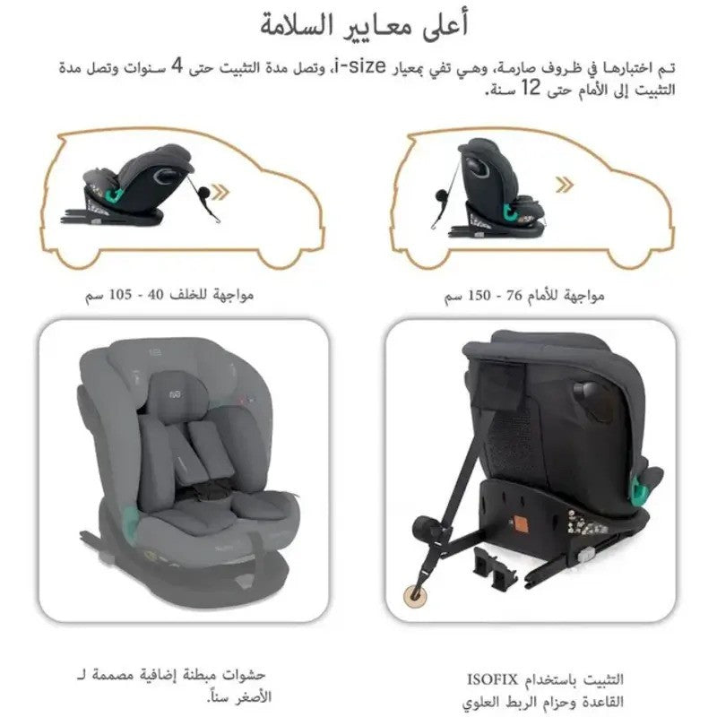 Neobreez i-GUARDIA 360 Swivel Car Seat Isofix System 0-12yrs Gray
