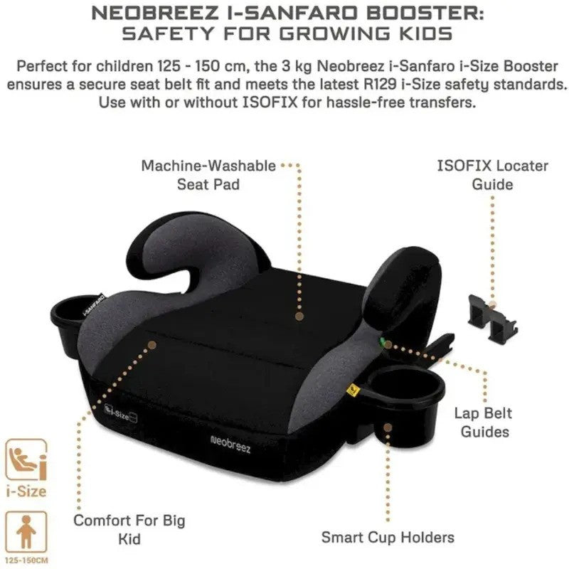Neobreez i-SANFARO Booster Car Seat Isofix System 6-12yrs Black/ Dark Gray