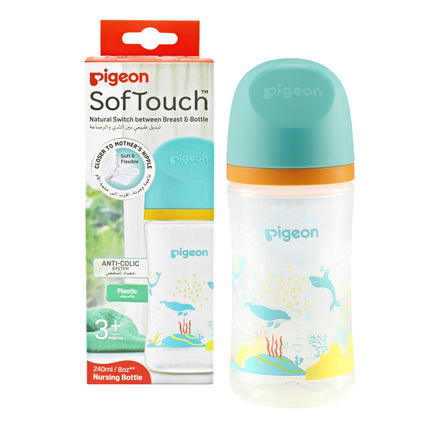 Pigeon Softouch Wide Neck PP Decorative Nursing Bottle 240ml - Dolphin
