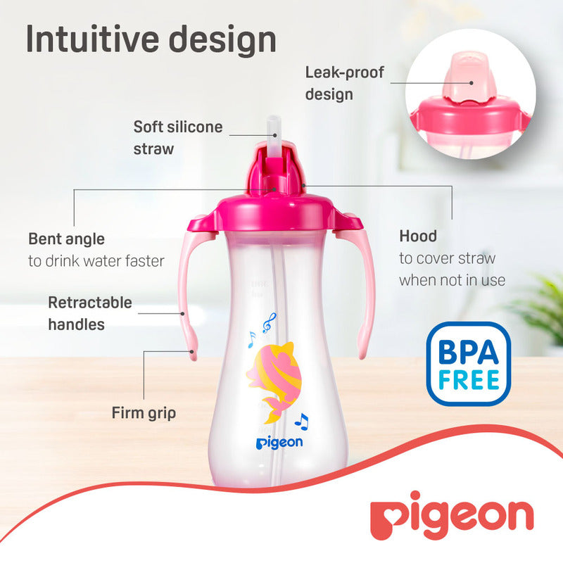 Pigeon Tall Straw Bottle Pink 300ml