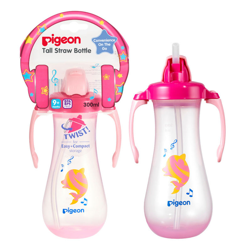 Pigeon Tall Straw Bottle Pink 300ml