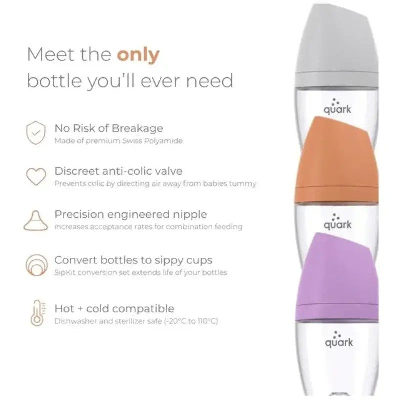 Quark BuubiBottle Max Hybrid Feeding Bottle 8oz (2pack 0M-Plus) Iconic Orange