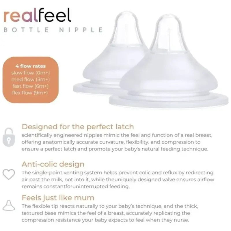 Quark RealFeel Bottle Nipples 2pack (3M+) Medium Flow