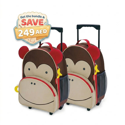 Skip Hop Zoo Kids Rolling Luggage Monkey Twin Bundle