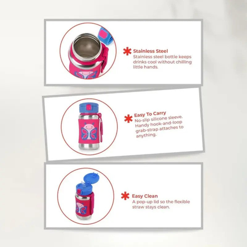 Skip Hop Zoo Stainless Steel Straw Bottle Hedgehog