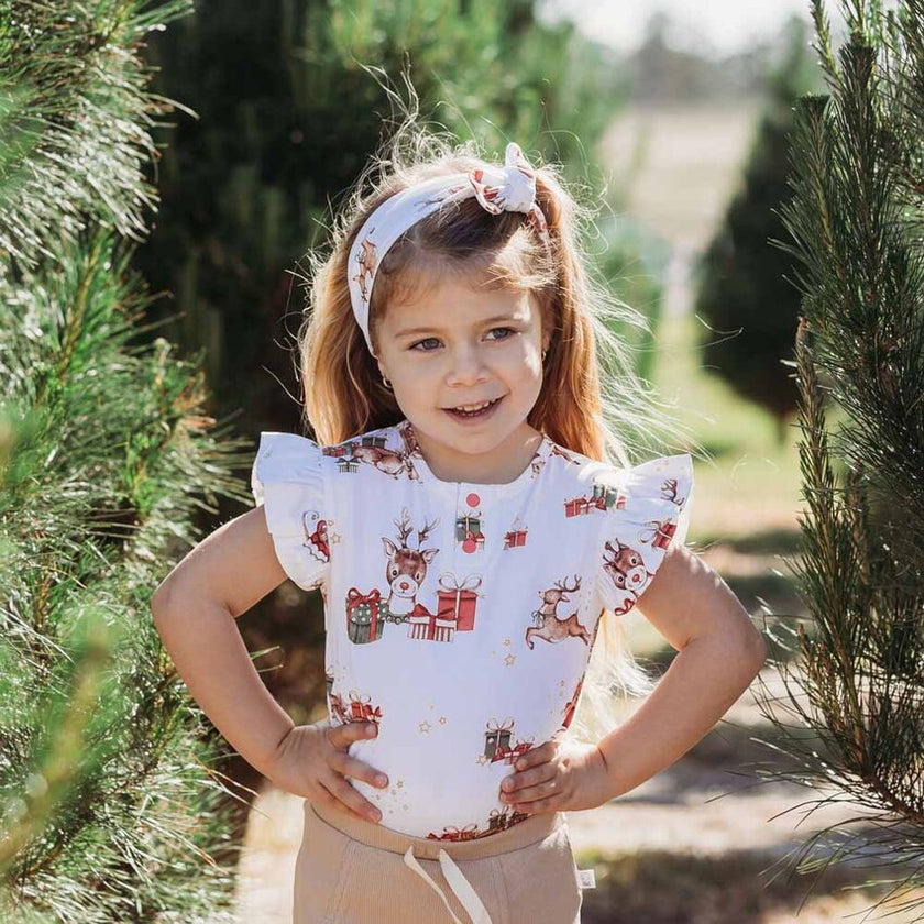 Snuggle Hunny Organic Short Sleeve Bodysuit with Frill Reindeer 12-18M (SIZE1)