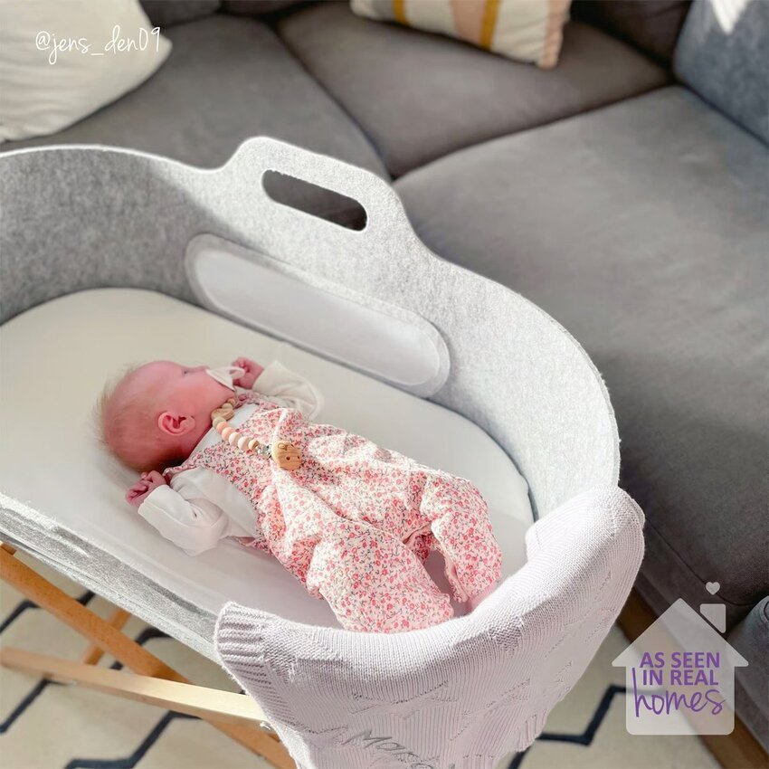 SnuzBaskit Light Grey Moses Basket & Natural Stand Set