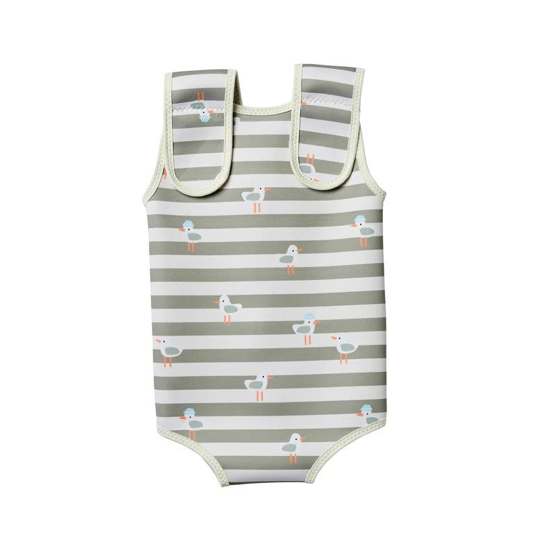 Sunny Life Baby Wetsuit Natural Rubber (2mm - 6-18M) Sammy The Seagull Green Stripe