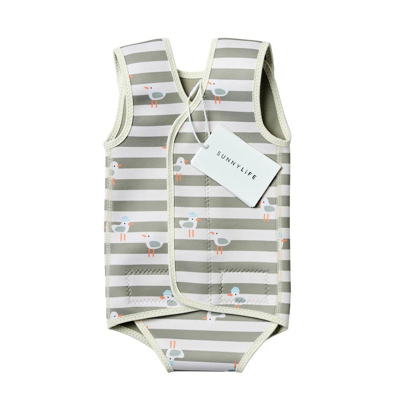 Sunny Life Baby Wetsuit Natural Rubber (2mm - 6-18M) Sammy The Seagull Green Stripe