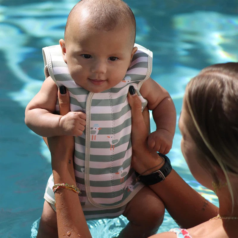 Sunny Life Baby Wetsuit Natural Rubber (2mm - 6-18M) Sammy The Seagull Green Stripe