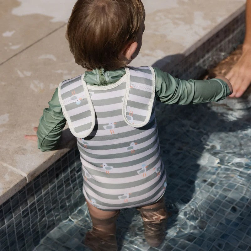 Sunny Life Baby Wetsuit Natural Rubber (2mm - 6-18M) Sammy The Seagull Green Stripe