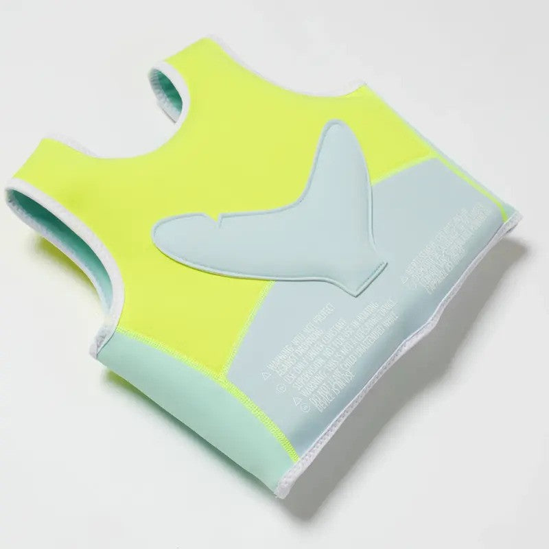 Sunnylife Kids Swim Vest Salty The Shark Aqua Neon Yellow