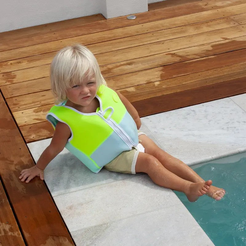 Sunnylife Kids Swim Vest Salty The Shark Aqua Neon Yellow