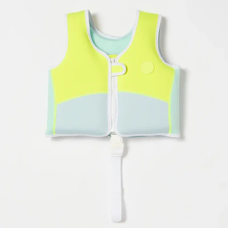 Sunnylife Kids Swim Vest Salty The Shark Aqua Neon Yellow