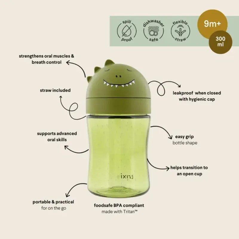 Trixie Tritan Spill Proof Straw Cup Mr. Dino (300ml, 9m-Plus)