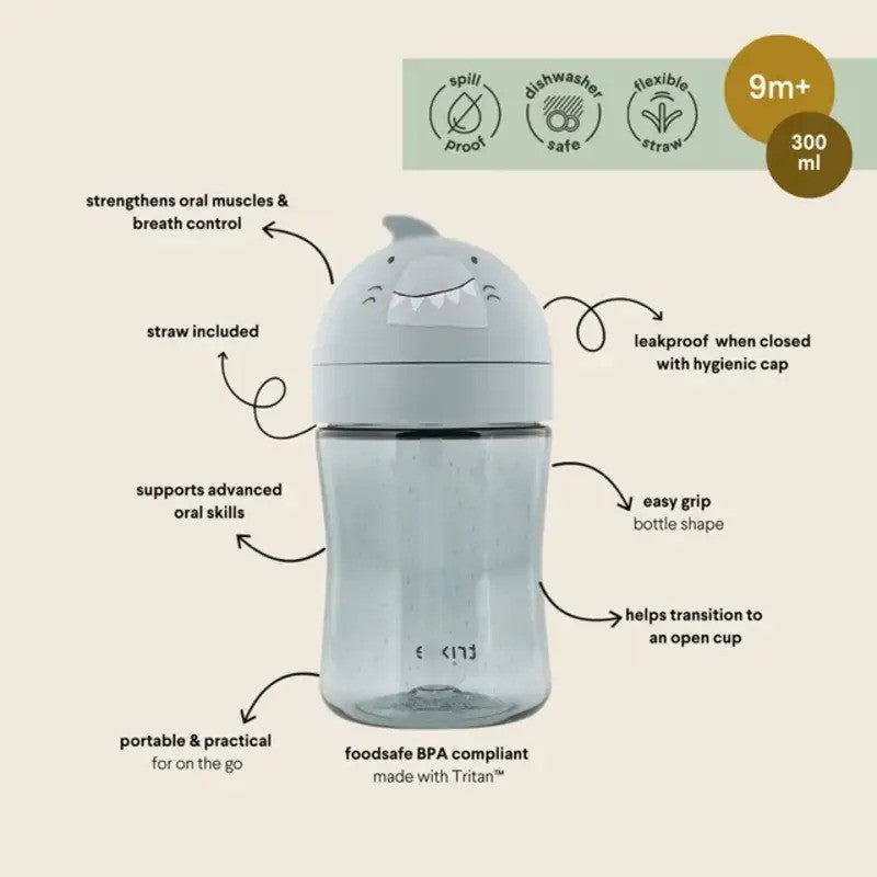 Trixie Tritan Spill Proof Straw Cup Mr. Shark (300ml, 9m-Plus)