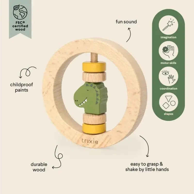 Trixie Wooden Round Rattle Mr. Dino