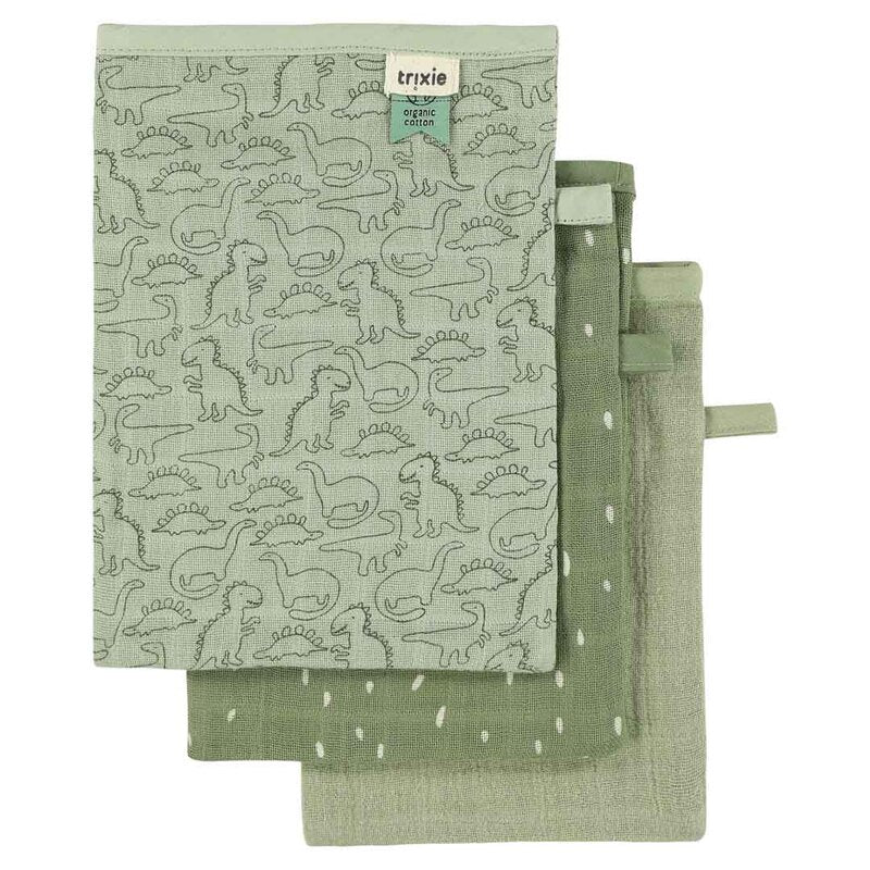Trixie Muslin Washcloths Daring Dino (Mix 3pack 20x14x0.5cm 0m-Plus)