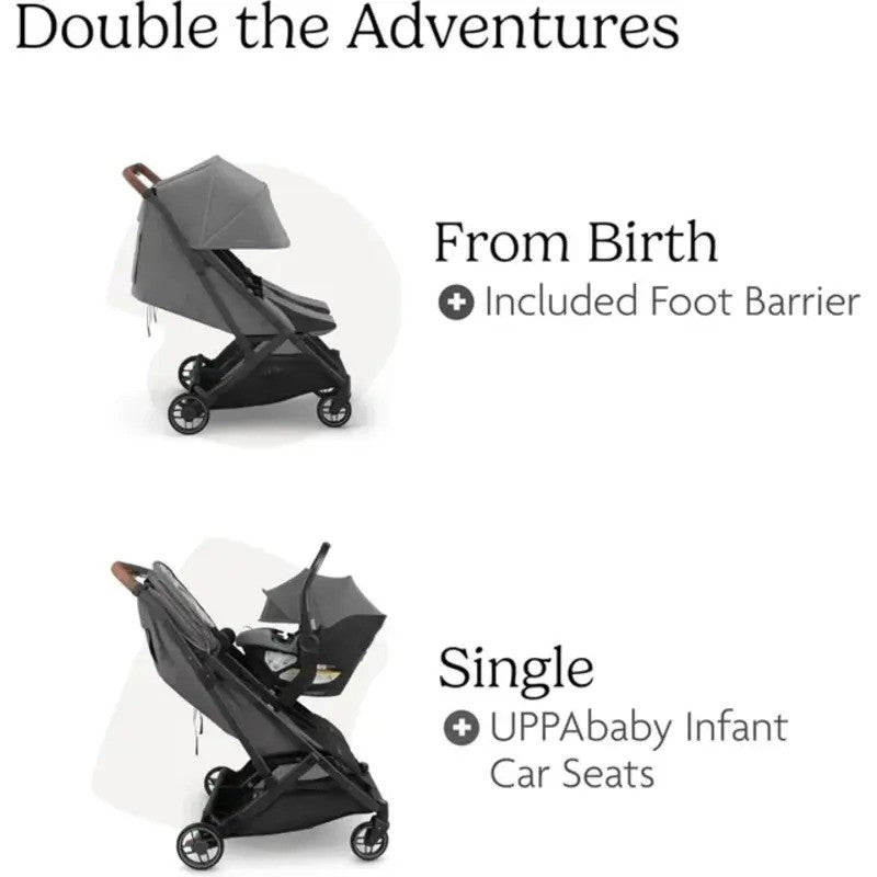 UPPAbaby Minu DUO Stroller Greyson Charcoal Melange Carbon Frame Saddle Leather