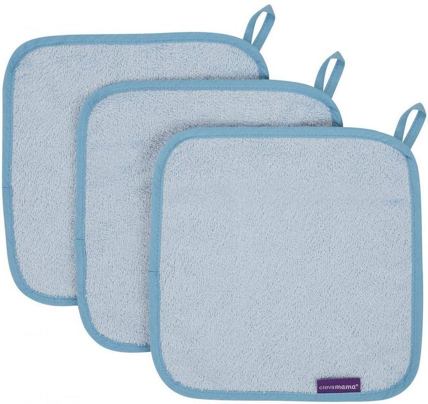 Clevamama Bamboo Baby Washcloth Set (3Pk) Blue