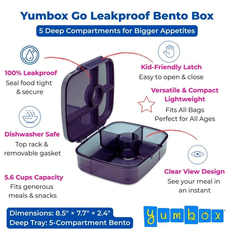 Yumbox Go Leakproof Bento Deep Lunch Box Charcoal Gray 5 Compt.
