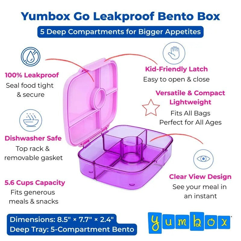 Yumbox Go Leakproof Bento Deep Lunch Box Kyoto Purple 5 Compt.