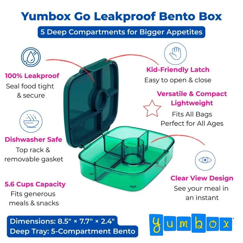 Yumbox Go Leakproof Bento Deep Lunch Box Lima Green 5 Compt.