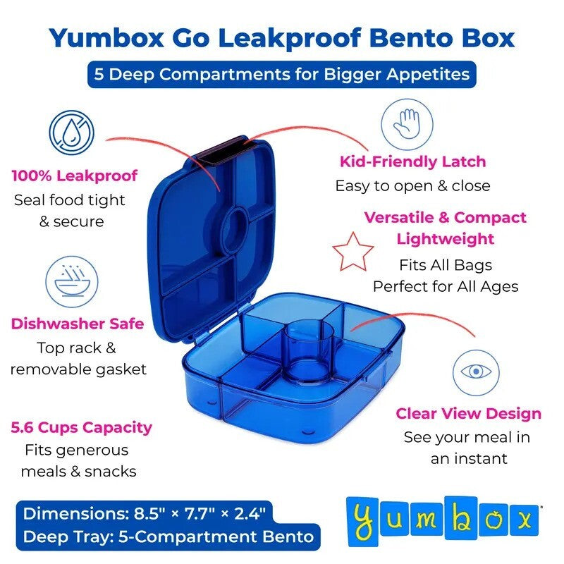 Yumbox Go Leakproof Bento Deep Lunch Box Oslo Blue 5 Compt.