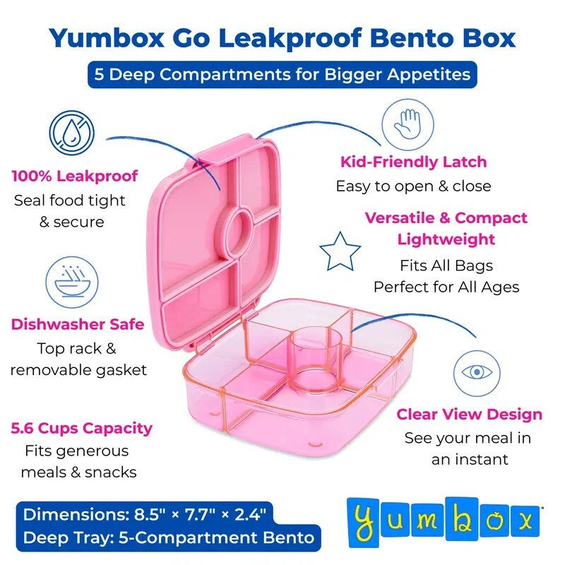 Yumbox Go Leakproof Bento Deep Lunch Box Sydney Pink 5 Compt.