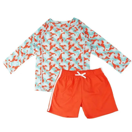 Zoocchini Boys Swim Top LS & Short Set Logan The Lobster
