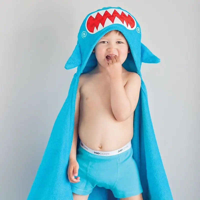 Zoocchini Kids Plush Terry Hooded Towel Sherman The Shark (2yrs-Plus)