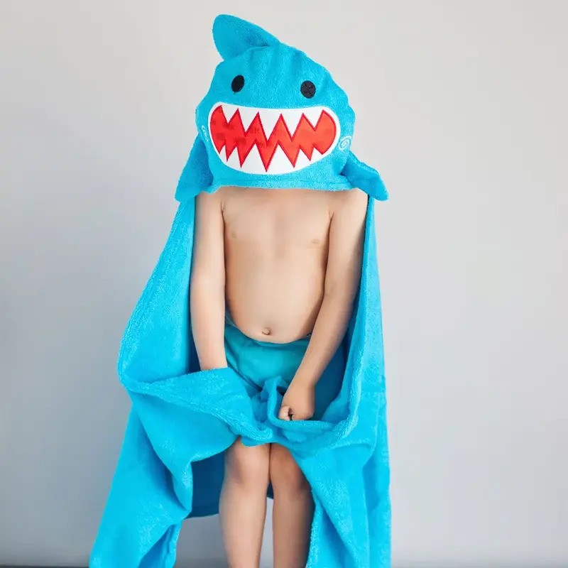 Zoocchini Kids Plush Terry Hooded Towel Sherman The Shark (2yrs-Plus)