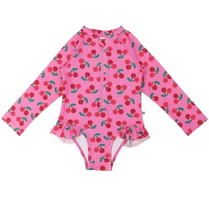 Zoocchini Rash Guard Ruffled 1PC LS Swimsuit Cherry