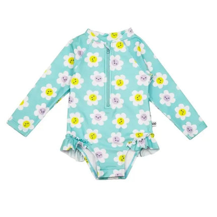 Zoocchini Rash Guard Ruffled 1PC LS Swimsuit Daisy