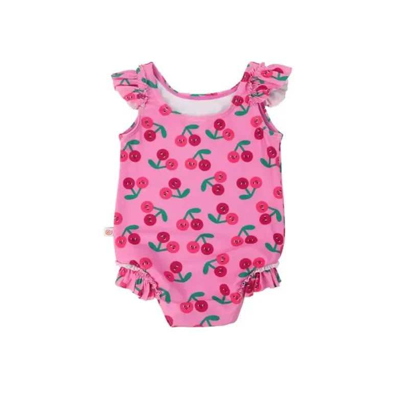 Zoocchini Ruffled 1PC Swimsuit Easy Snap Crot Cherry
