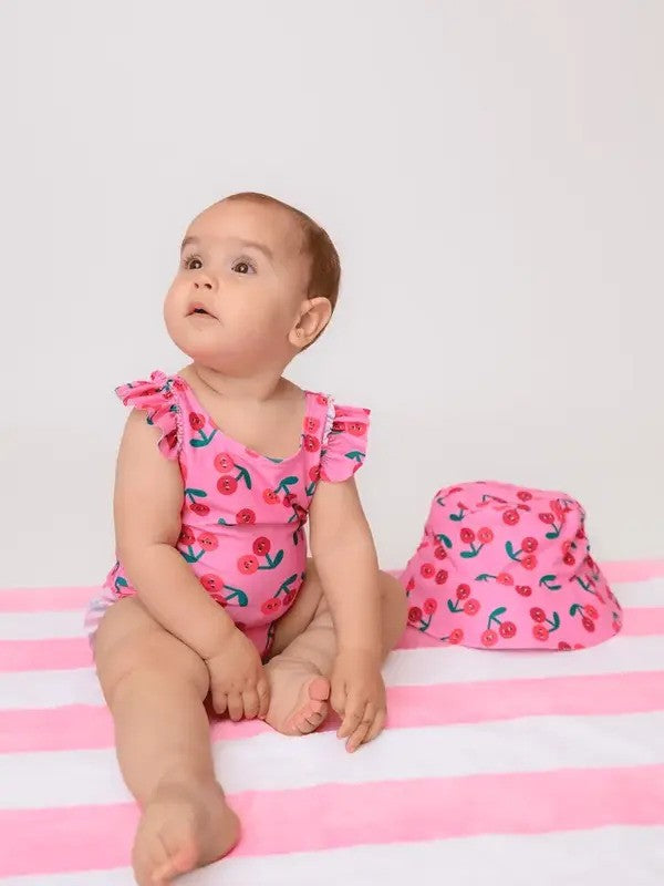 Zoocchini Ruffled 1PC Swimsuit Easy Snap Crot Cherry