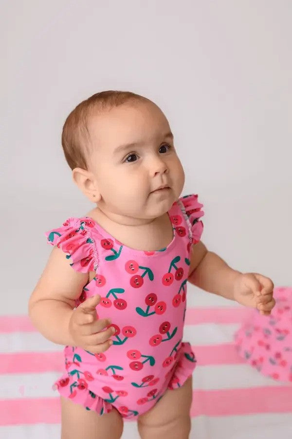 Zoocchini Ruffled 1PC Swimsuit Easy Snap Crot Cherry