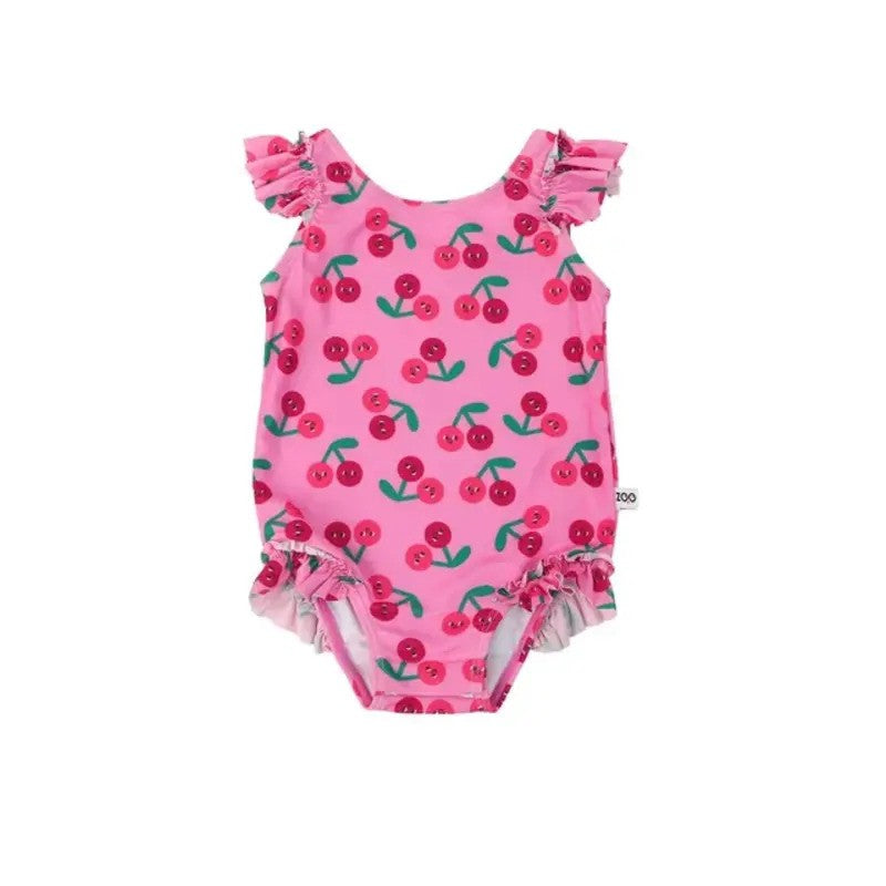 Zoocchini Ruffled 1PC Swimsuit Easy Snap Crot Cherry