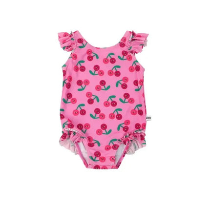 Zoocchini Ruffled 1PC Swimsuit Easy Snap Crot Cherry