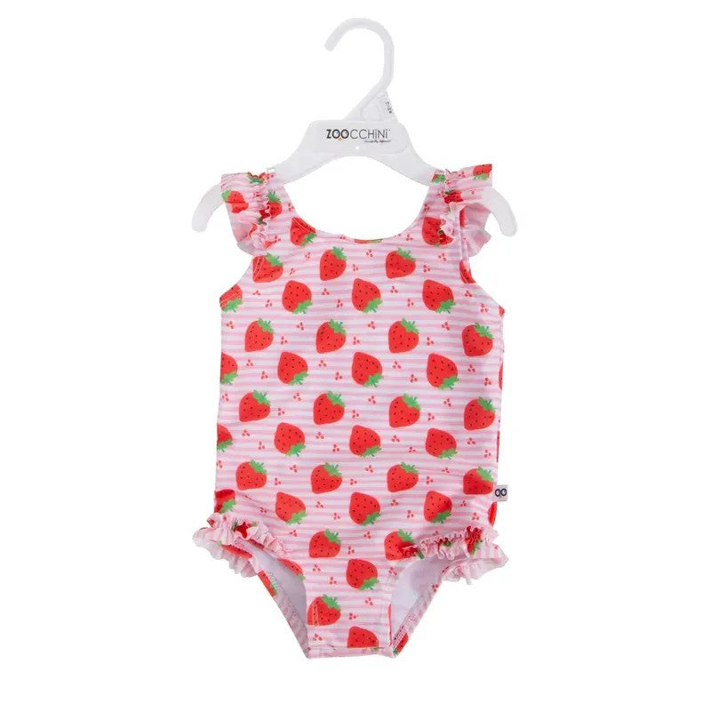 Zoocchini Ruffled 1PC Swimsuit Easy Snap Crotch Strawberry