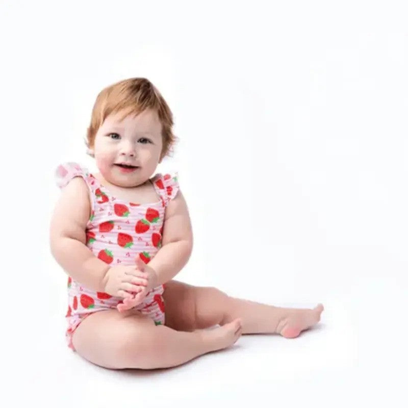 Zoocchini Ruffled 1PC Swimsuit Easy Snap Crotch Strawberry