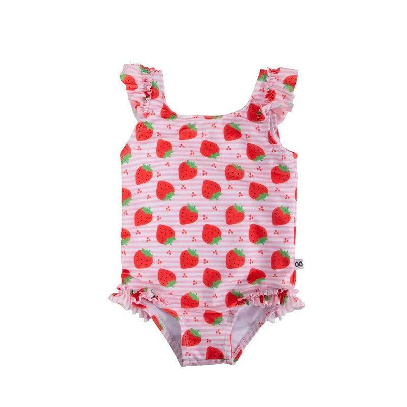 Zoocchini Ruffled 1PC Swimsuit Easy Snap Crotch Strawberry