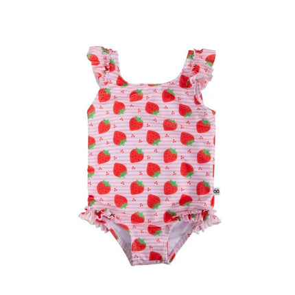 Zoocchini Ruffled 1PC Swimsuit Easy Snap Crotch Strawberry