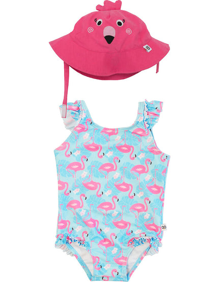 Zoocchini Ruffled Baby Swimsuit & Hat Set Franny The Flamingo