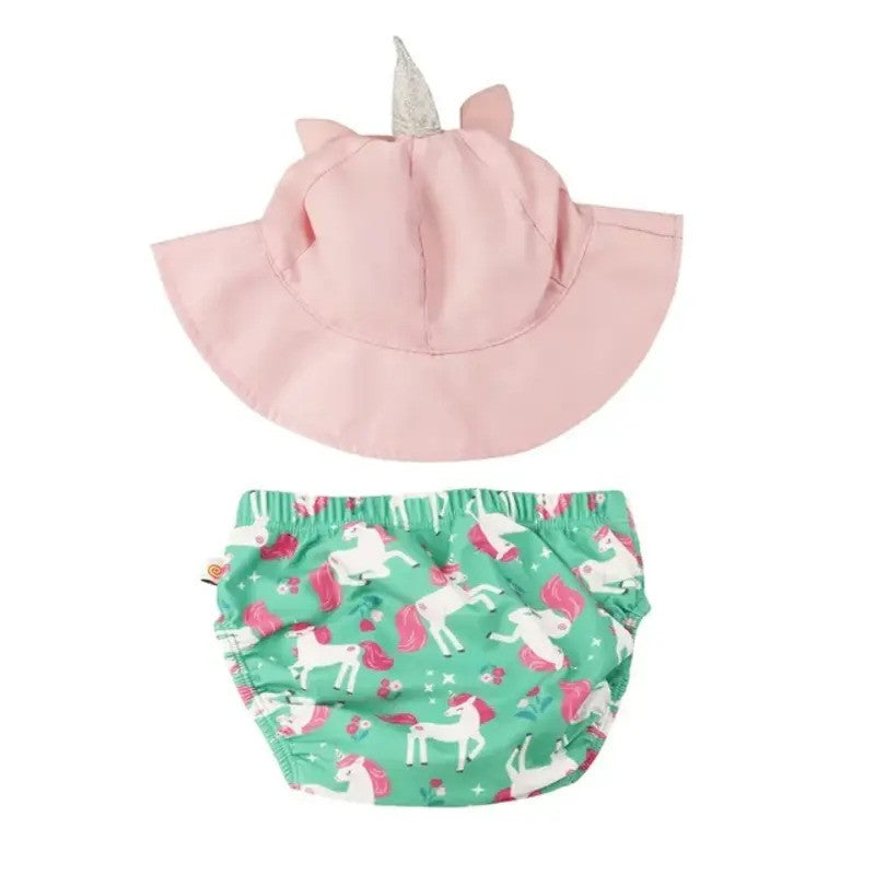 Zoocchini Swim Diaper & Sun Hat Set Unity The Unicorn