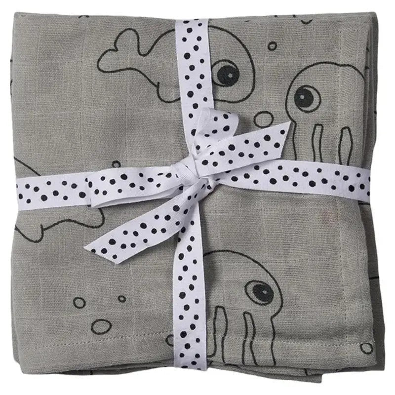 Done By Deer (2pack 70x70cm) Organic Cotton Burp Cloth Sea Friends Grey