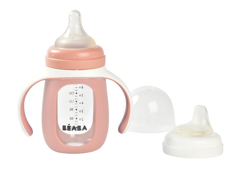 Beaba 2-in-1 Learning Bottle 210ml + Silicone Sleeve - Old Pink