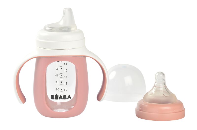 Beaba 2-in-1 Learning Bottle 210ml + Silicone Sleeve - Old Pink