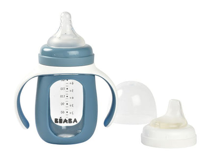 Beaba 2-in-1 Learning Bottle 210ml + Silicone Sleeve - Windy Blue