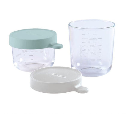 Beaba Conservation Jar Glass Set of 2 150ml / 250ml - Airy Green/Light Mist